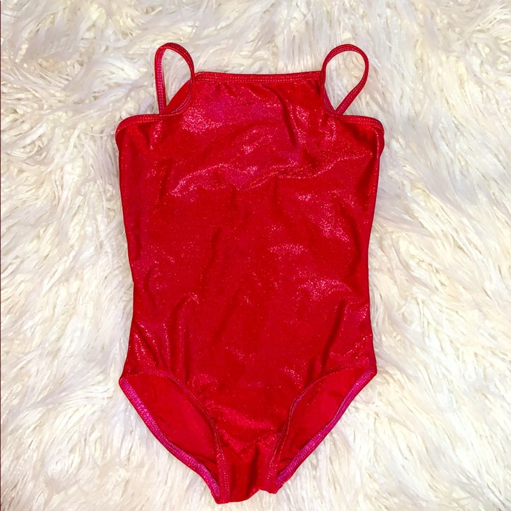 Shimmery red gymnastics leotard